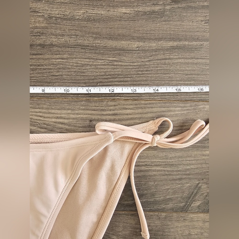 Women's sz M Nude Bikini Crochet Striped Top Solid‎ Side String Tie Bottoms - Picture 6 of 8